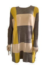 Insirah women winter knit sweater dress grometric squares white grey yellow L