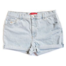 Vintage 90s Light Blue Wash High Waisted Rise Denim Jean Cuffed Shorts - 33/34