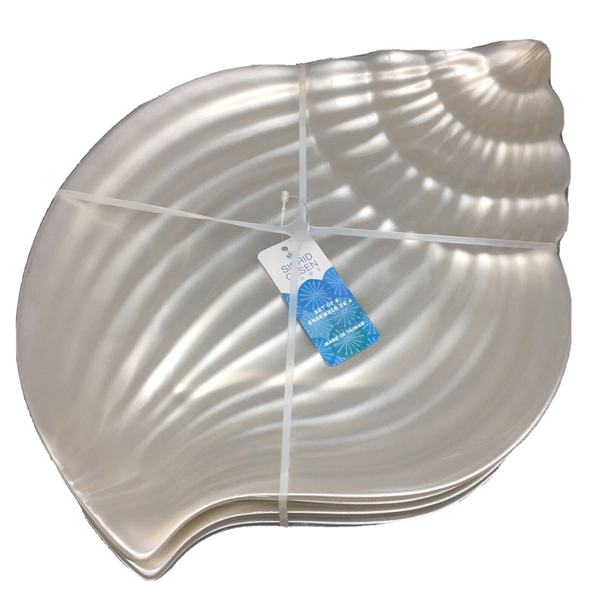 4 SIGRID OLSEN Pearl Shimmer Seashell Lunch Plate Set Beach Ocean