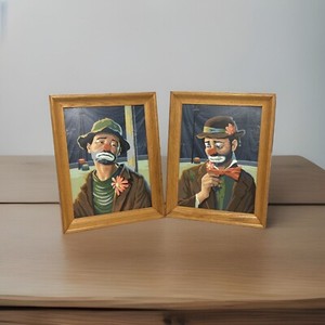 MCM 1958 2 Oil Paint-By-Numbers Emmett Kelly Sad Clowns Framed Art