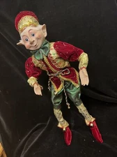 NEW CHRISTMAS PIXIE ELF 24" DECORATIVE WIREFRAME DOLL " FANCY PANTS HARLEQUIN"