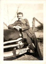 Vintage Photo 1940's WW2 US Officer Dressed, Leaning on Car 3.5" x 2.5"