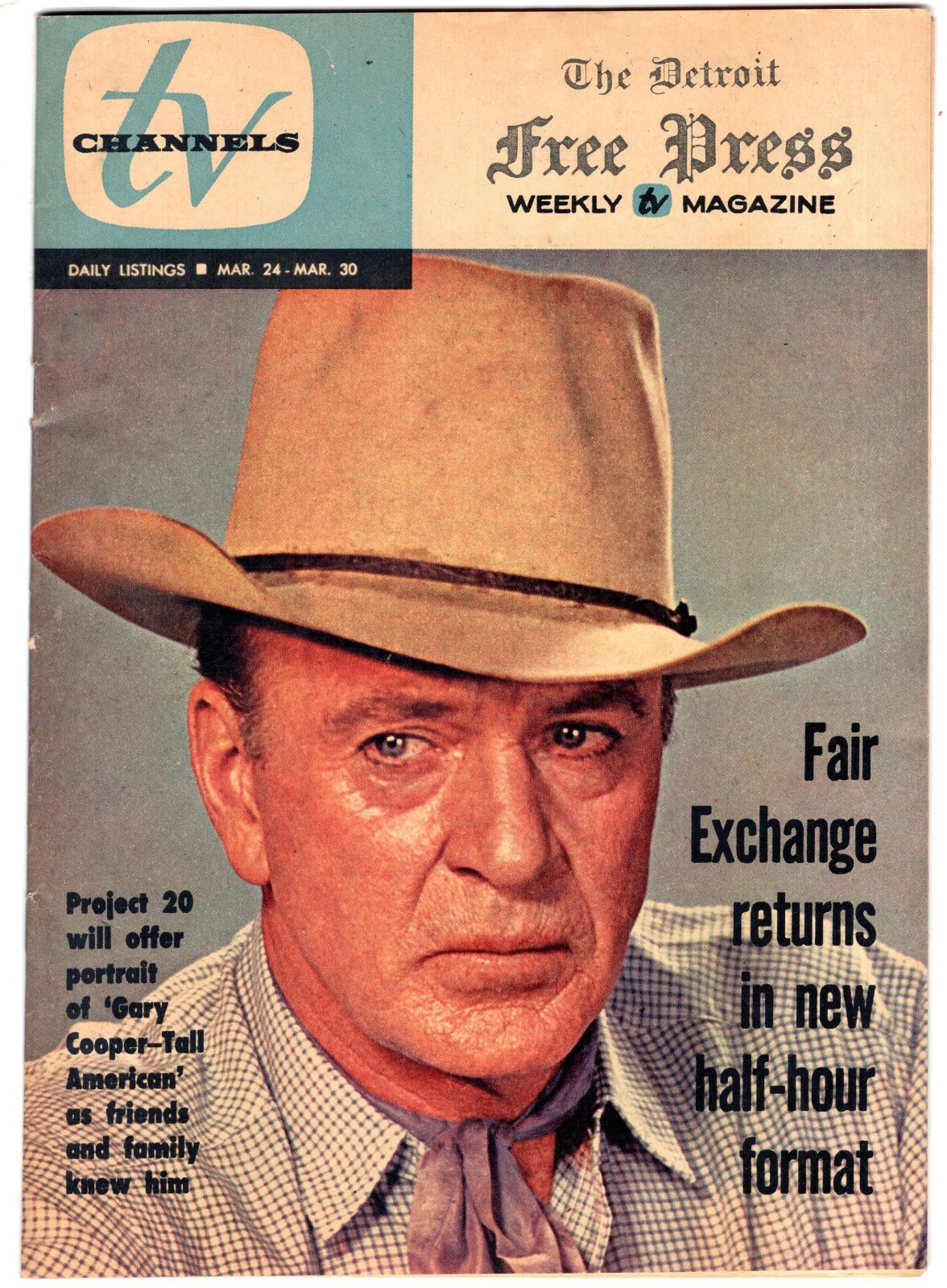 GARY COOPER Cover / Story Mar 1963 Regional TV GUIDE Detroit Free Press ...