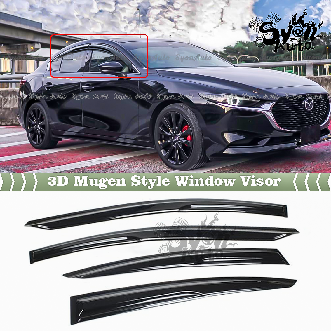 FITS 2019-2025 MAZDA 3 SEDAN JDM MUGEN STYLE WINDOW VISOR RAIN