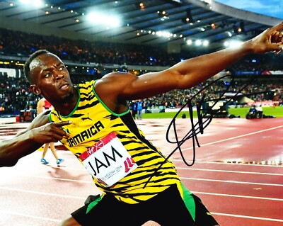 Usain Bolt signiert 10x8 FOTO DISPLAY Olympische Legende JAMAIKA AFTAL COA (G)