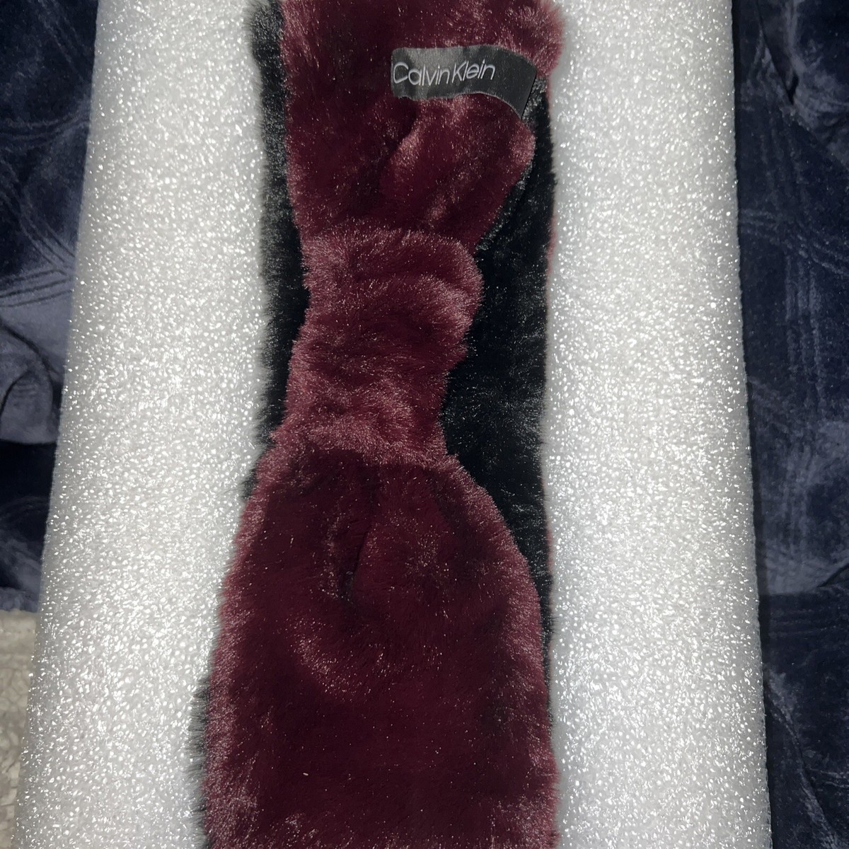CALVIN KLEIN Faux Fur Solid Burgundy Wine Headband Winter 