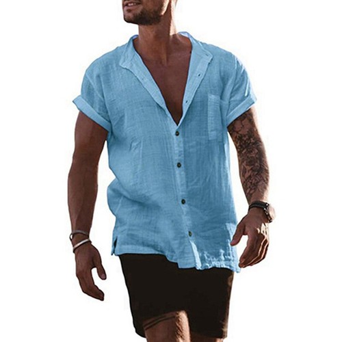 Men Casual Cotton Linen Shirt Long Sleeve Loose Blouse Button Down Shirts To ⁿ - Picture 9 of 18