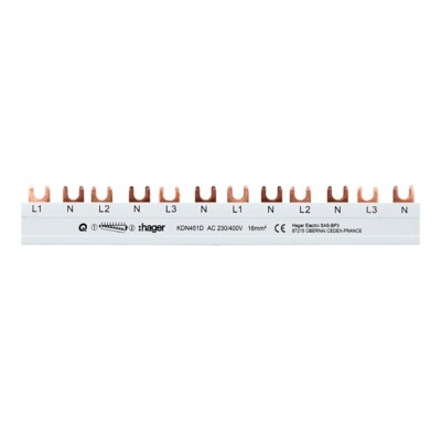Hager Phasenschiene KDN451D 3polig+n mit Gabelanschluss 16mm² 80A 12 Module