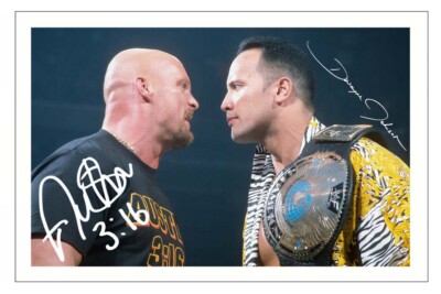 STONE COLD STEVE AUSTIN & THE ROCK Signed Autograph PHOTO Print