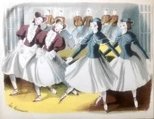 Vintage Ballet lithograph 1945 by Sheila Jackson ‘Les Patineurs’ 10”x8”