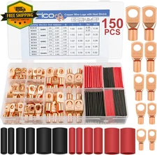 150pcs Battery Cable Ends, Copper Wire Lugs Assortment Kit AWG 2 4 6 8 10...