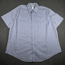 Wrangler Western Shirt Mens XXL Blue Wrancher Short Sleeve Pearl Snap Geometric
