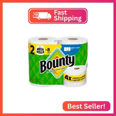 Bounty Select-A-Size Paper Towels, White, 2 Mega Rolls = 8 Regular Rolls
