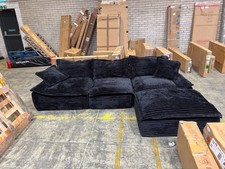 Corner Sofa Set & Cushions Black Corduroy Upholstery Modern Design COLLECT NN5