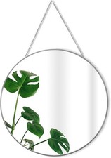 Silver Metal Rimmed Round Mirror with Chain - Perfect for Bathroom, Bedroom, Hal