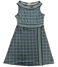 Max Studio Dress Women's Size Medium Sleeveless Faux Wrap Stretch Blue Geometric