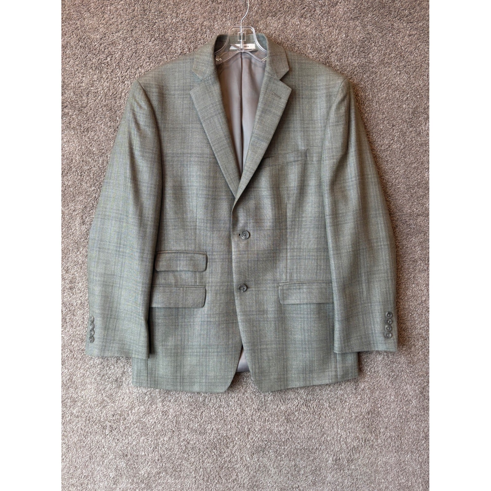 Joseph Abboud Mens 38S Grey Silk Wool Glen Plaid Blazer Sport Coat Ticket Pocket