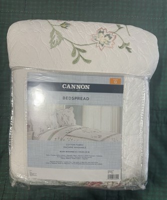 Cannon Oversized Queen Bedspread Set NIB 100% Cotton Embroidered 102x118