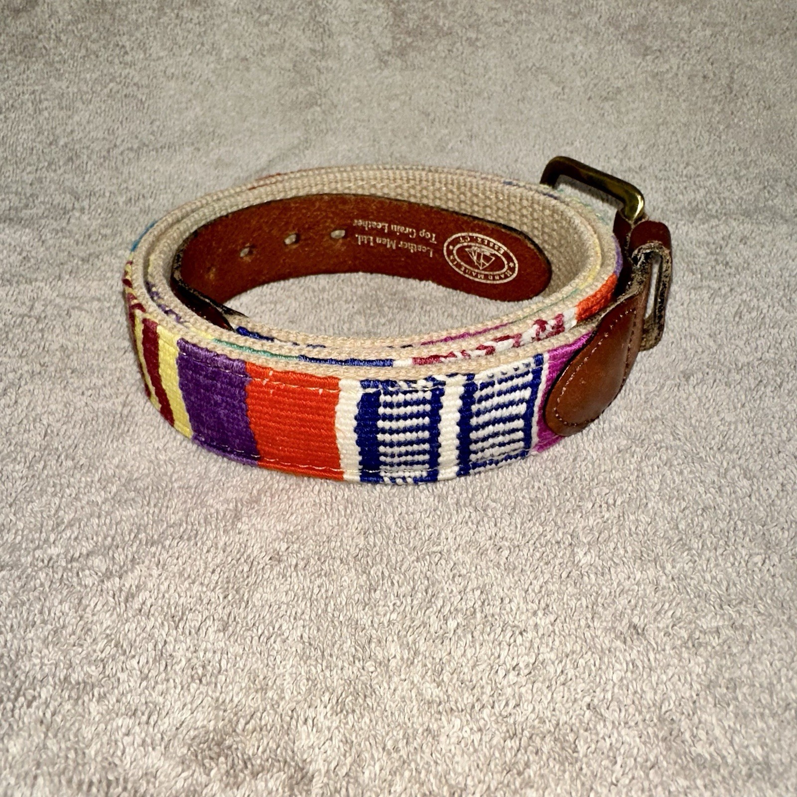 Cinturón Leather Man Ltd Essex CT 36 Rayas Lona Grano Superior Cuero Latón Sólido