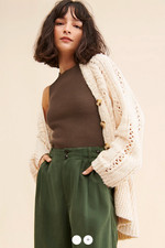 168 EEUC Free People Oversized Cable Ivory Cream Soft Cardigan Sweater L