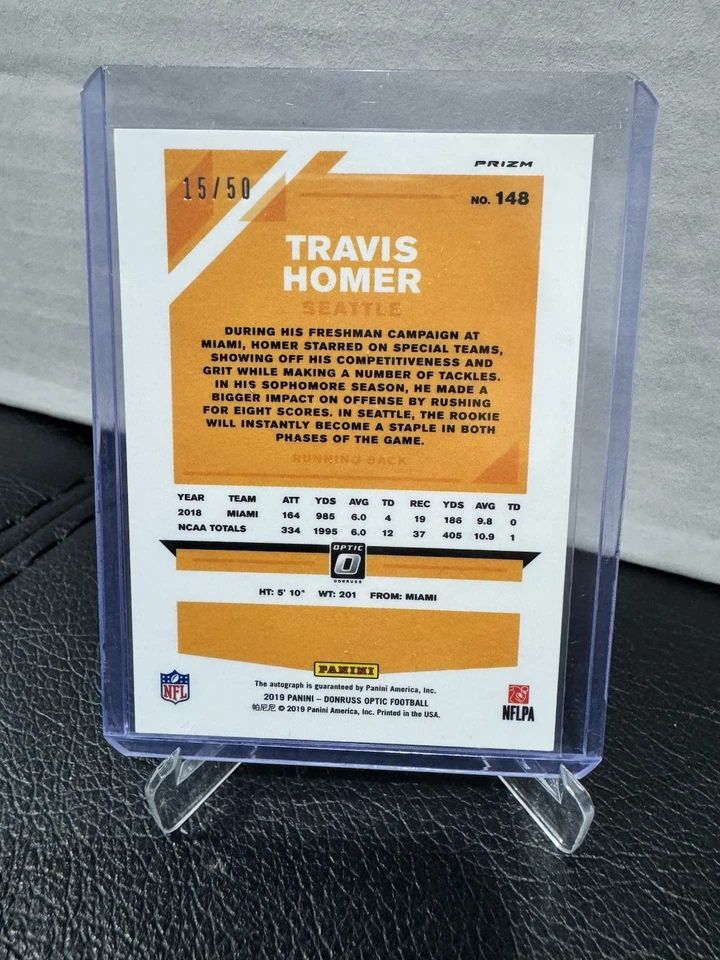 2019 Donruss Optic Red Prizm /50 Travis Homer #148 Rookie Auto RC Seahawks - Image 2 of 2