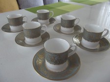 Royal Worcester Balmoral Green 6 Coffee Cups and Saucers unused