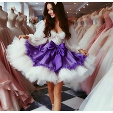 White And Purple Short Prom Dresses Ruffles Lolita Party Gowns Homecoming Dress