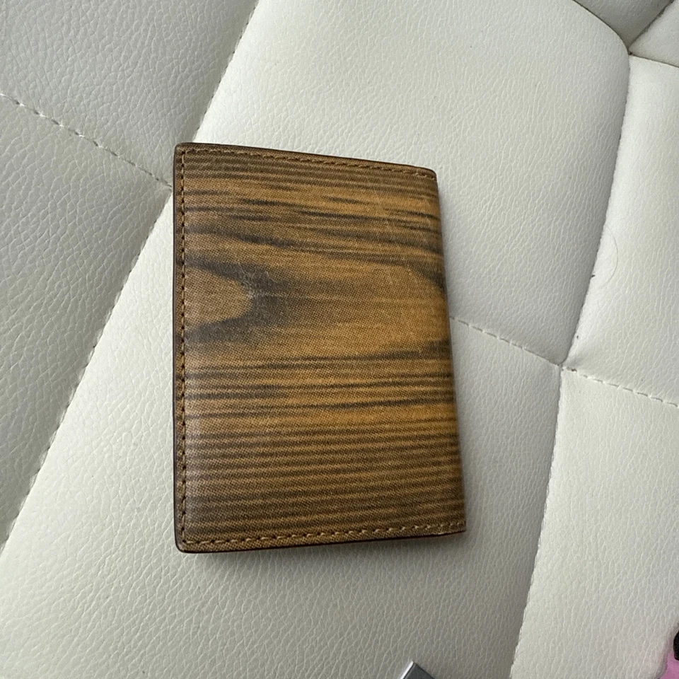 Jack Spade Woodgrain Printed Leather Vertical Flap Bifold Card Case Wallet RARE - Image 3 of 4