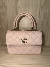 CHANEL Light Pink Quilted Top Handle Bag with Chain Strap Gold Hardware