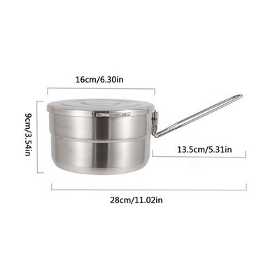 Camping-Kochtopf Edelstahl-Lunchbox Mit Deckel Und Klappbarem Griff F5L0