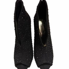 Material Girl Black Sparkly Crystal Embellished Peep Toe Stiletto Booties