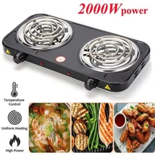 Portable Kitchen Electric Double Burner Hot Plate Cooktop Cooking Stove 2000W ^
