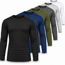 Men's Waffle Knit Thermal Long Sleeve Shirt Crew Neck Layering Tee Sizes S-2XL