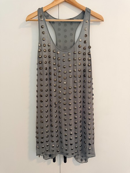 Sportsgirl Grey Mini Shift Dress with Metallic Disc Detail, Size L