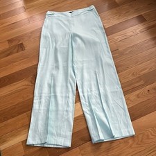 Talbots curvy wide leg linen blend soft aqua green pants slacks 10 NWT