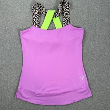 Jofit Wide Strap Crossover Back Active Top Women's Small Purple Green Shelf Bra