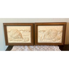 Vintage set of 2 framed embroidery/candlewick...