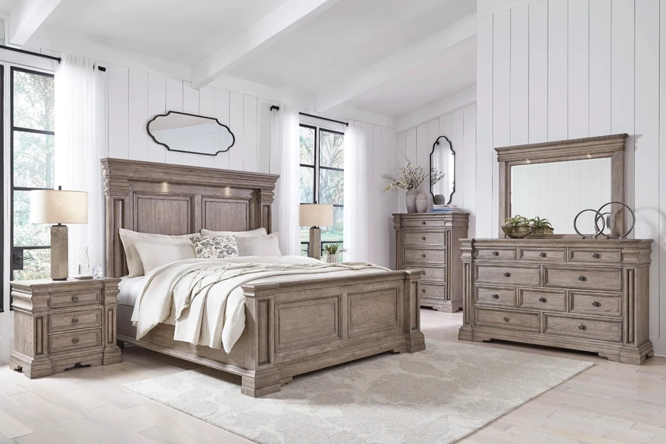 NUEVO Juego de muebles de dormitorio principal rústico marrón castaño Queen King de madera maciza Foto 2 de 4