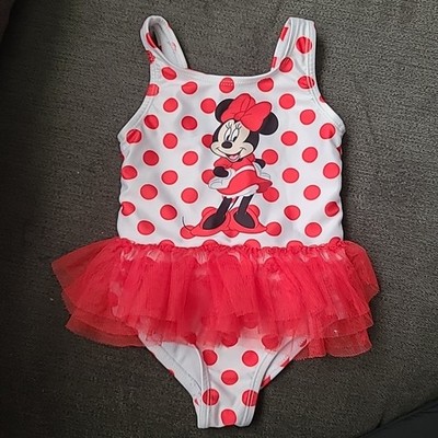 Baby Disney White Red Polka dot Tutu Minnie Mouse Infant Girls Swimsuit Sz 12M