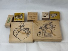 7 Rubber Wood Mount Stamps miscellaneous, Happy Birthday And Various Stamps  