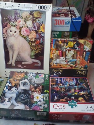 4 CATS Buffalo Mixed 750 1000 pc Puzzle LOT Country library Fancy Cuddly Kittens