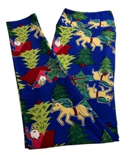 LuLaRoe Leggings TC2 Tall Curvy 2 Christmas Santa UNICORN Reindeer Sleigh Tree