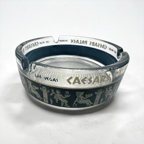 Caesars Palace Las Vegas Hotel & Casino Glass Ashtray Blue Greek Design VTG