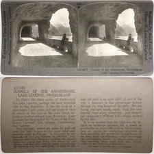Keystone Stereoview Axenstrasse Tunnel, Switzerland From Rare 1200 Card Set #616