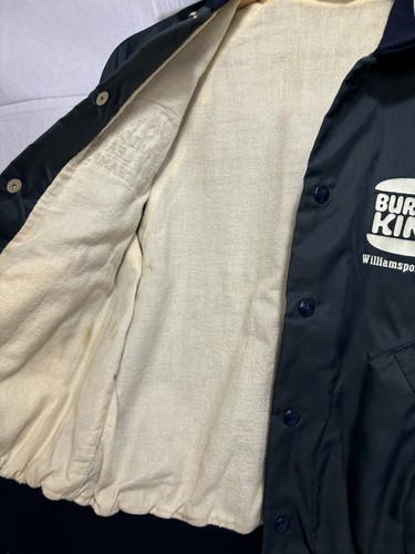 Satin Jacket Vintage Snap Varsity Blue Baseball Brandon Williamsport Burger King - Picture 6 of 8