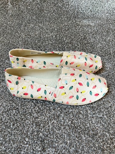 TOMS Women’s Belmont Christmas Lights Slip on Flats Beige Shoes, Size 9 New WOB - Picture 6 of 6