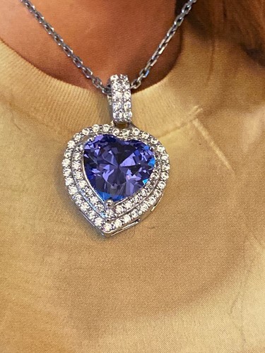 Vintage Sterling Silver 925 Iolite Heart Necklace Pendant 18” - Picture 10 of 11