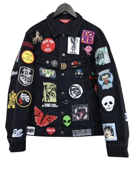 Supreme 18SS Patches Denim Trucker Jacket Denim Black Wash Size Small