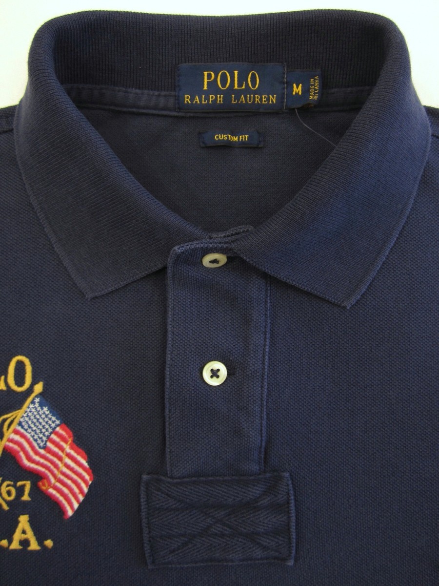 Mens Ralph Lauren CUSTOM FIT Crossed USA Flags Rugby Polo Shirt