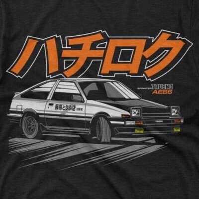 Toyota AE86 Trueno Hachiroku T-Shirt JDM Corolla Levin on Ring Spun Cotton Tee